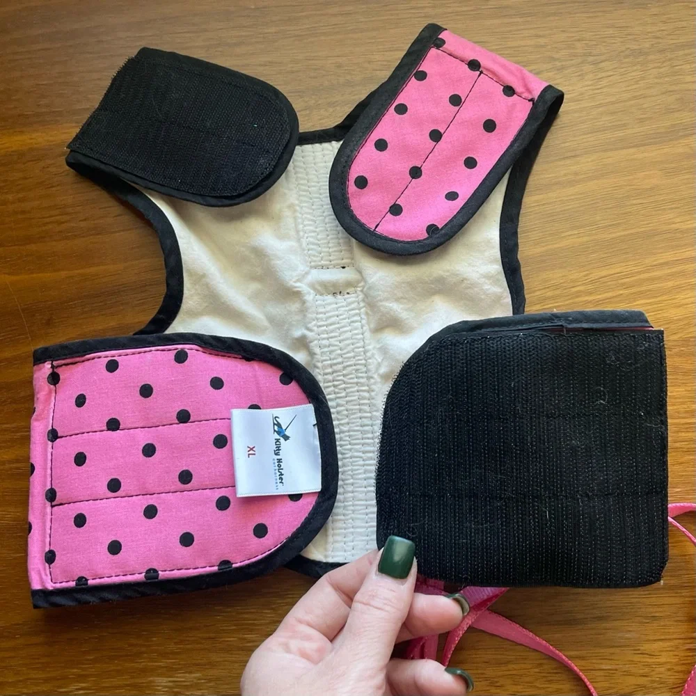 Kitty Holster Pink Black Polka Dot Harness & Leash Set XL Fat Cat Bundle